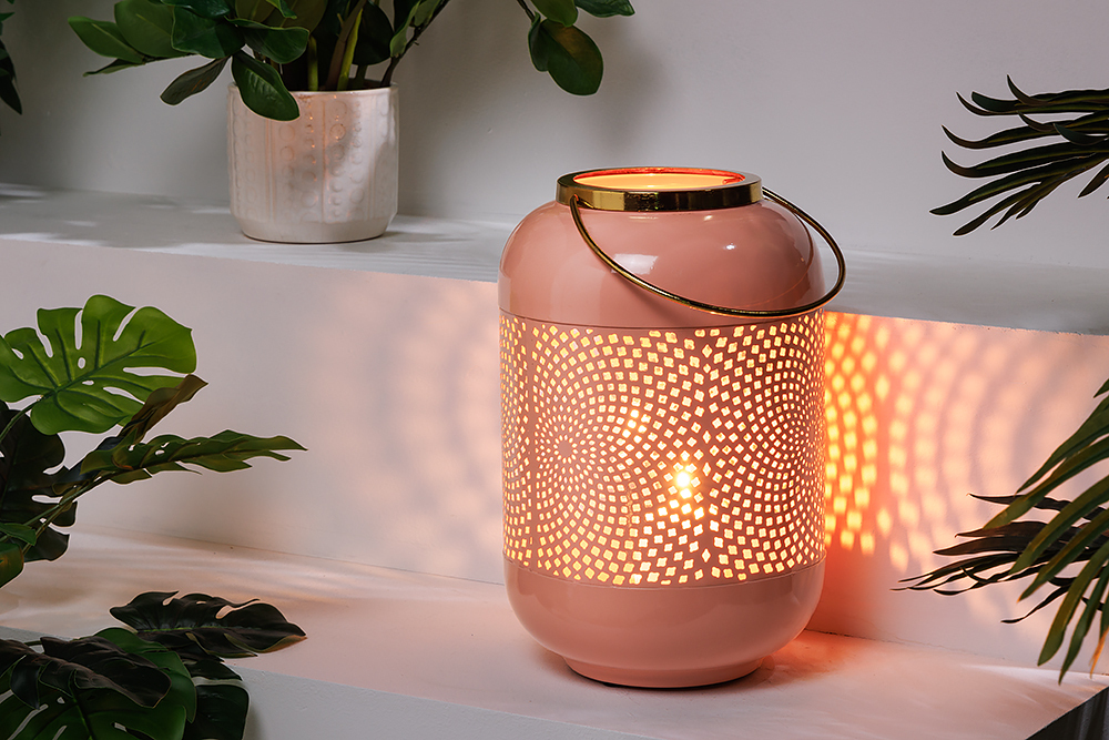 Deko Windlicht CANDLELIGHT 30cm pastell-rosa Metall handmade Laterne
