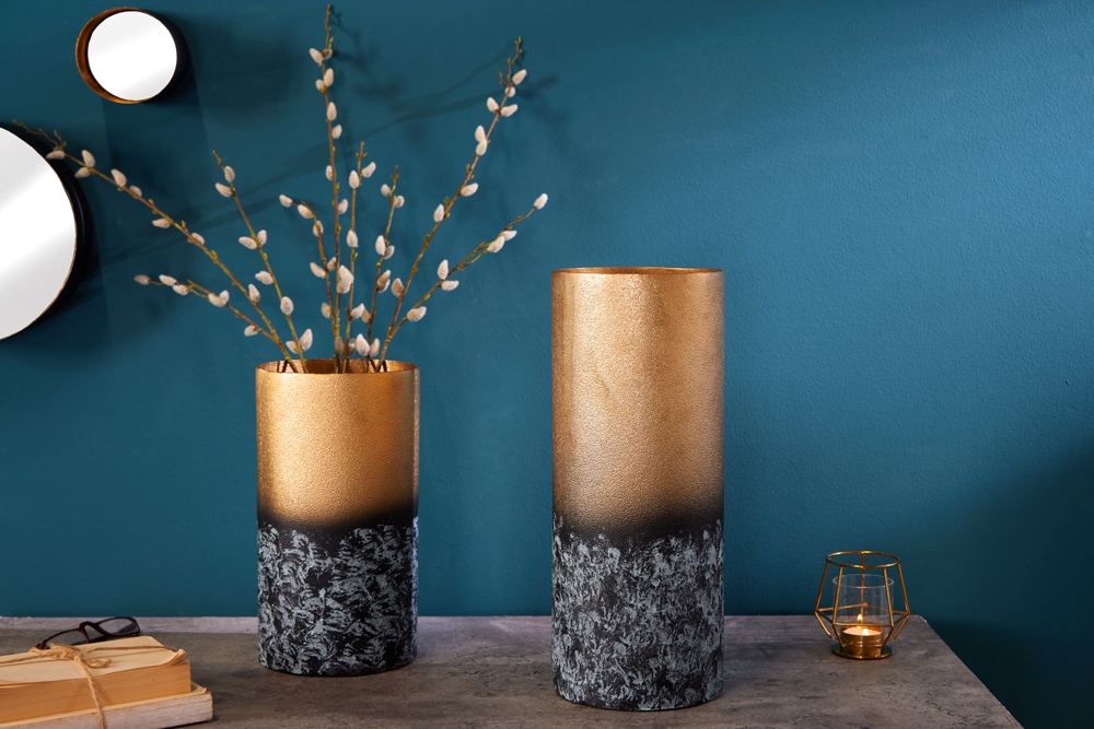 Dekorative Vase ABSTRACT 40cm gold Metall Patina handmade