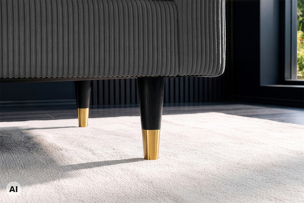 3er Sofa COZY VELVET 220cm grau Cord mit goldener Kappe