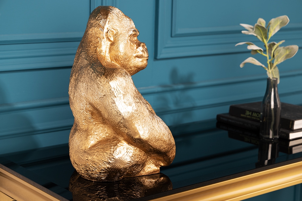 Dekorative Gorillafigur KONG 40cm gold handmade Metall Skulptur
