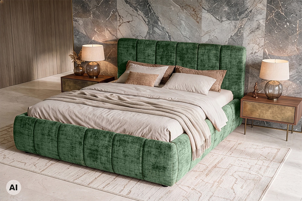 Design Boxbett ADLON 180x200cm petrol grün Chenille Cremona mit Stauraum und Lattenrost
