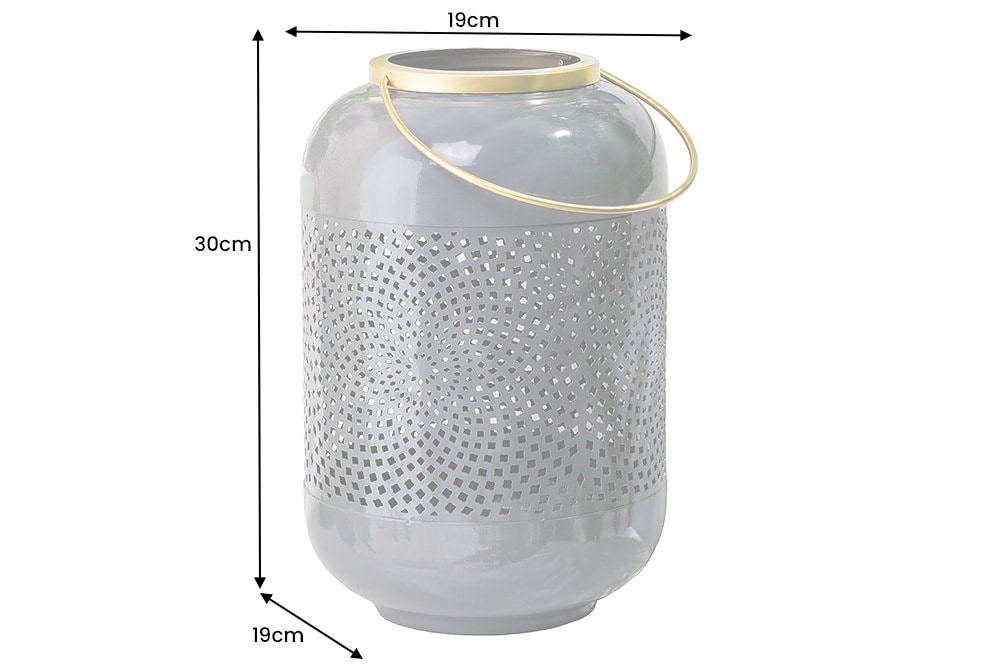 Deko Windlicht CANDLELIGHT 30cm grau Metall handmade Laterne