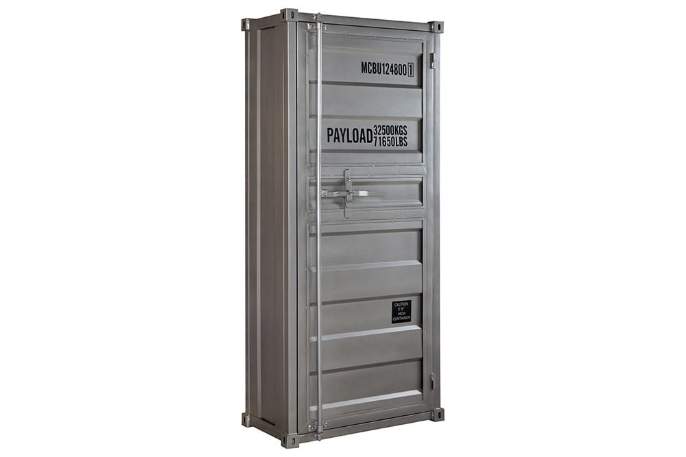 Design Aktenschrank GLOBETROTTER 180cm grau Eisen Container Upcycling Highboard