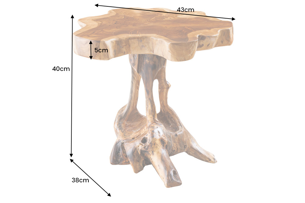 Massivholz Beistelltisch ROOT 40cm natur Teak aus Wurzelholz im Stelzen-Design