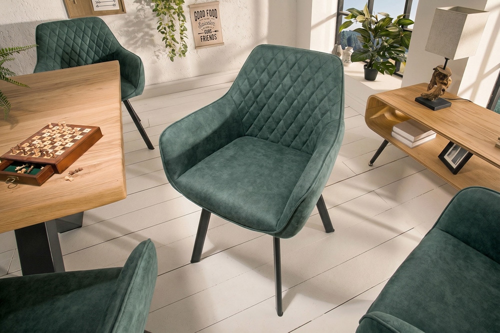 Design Stuhl PALERMO petrol Microfaser mit Armlehne und Ziersteppung