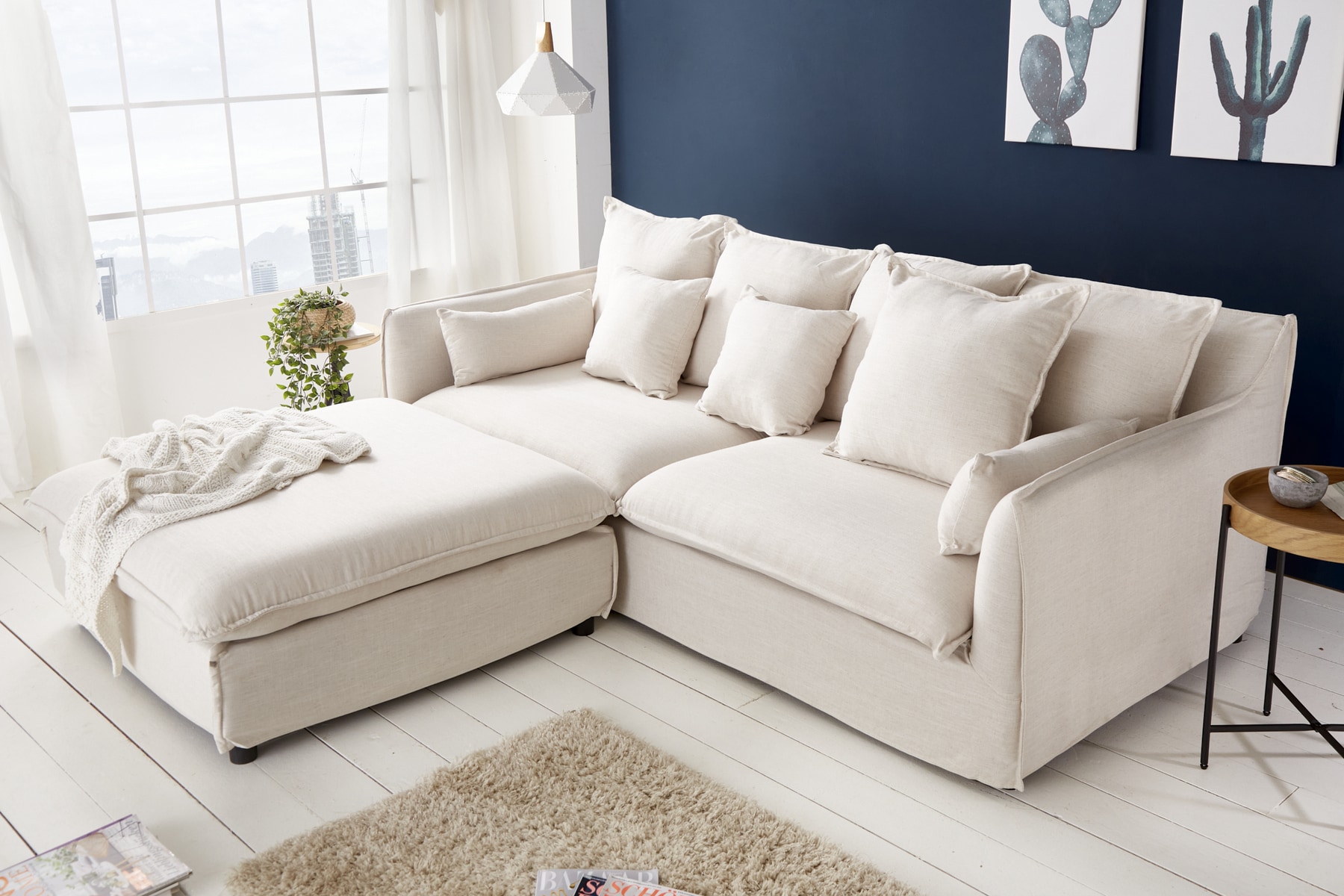 Großes 3-Sitzer Sofa HEAVEN 200cm natur beige Leinenstoff Federkern Hussensofa