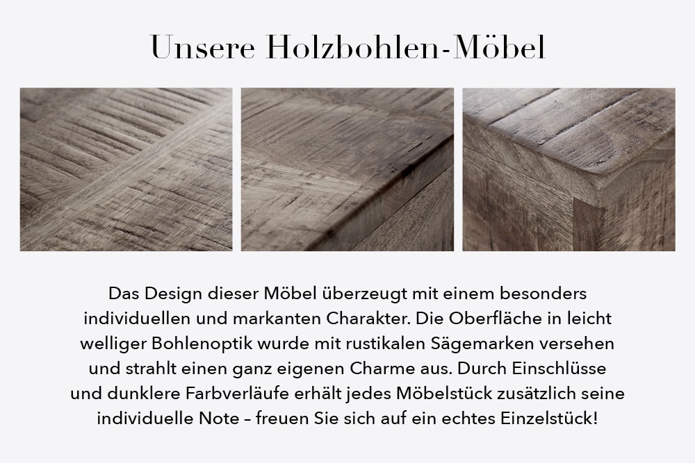 Industrial 2er Set Beistelltische ELEMENTS 60cm grau Mangoholz massiv rund schwarz Metall