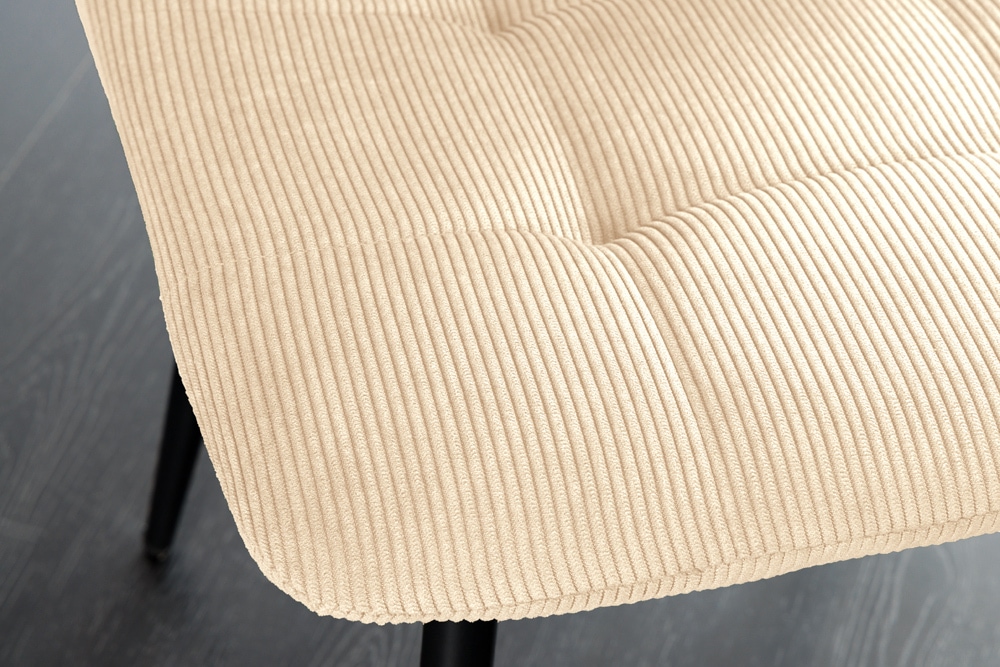 Moderner Design Stuhl TRES CHIC beige Cord schwarze Metallbeine Esszimmer