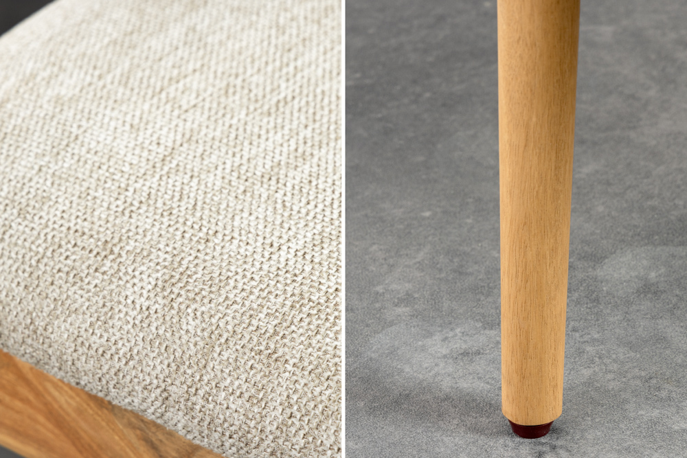Design Stuhl KENNEDY creme beige massives Mangoholz mit Polstersitz Strukturstoff