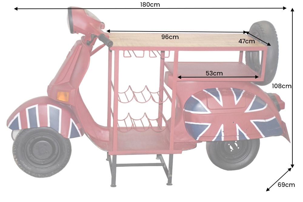Design Bartisch SCOOTER 180cm rot Mangoholz Handarbeit Upcycling