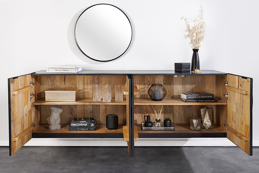 Massives Sideboard SCORPION 180cm schwarz hängend Mangoholz 3D-Design » Jetzt kaufen