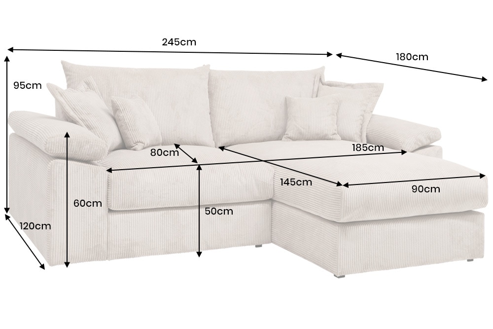 Design Ecksofa ATMOSPHERE XL 245cm champagner beige Cord Federkern inkl. Kissen