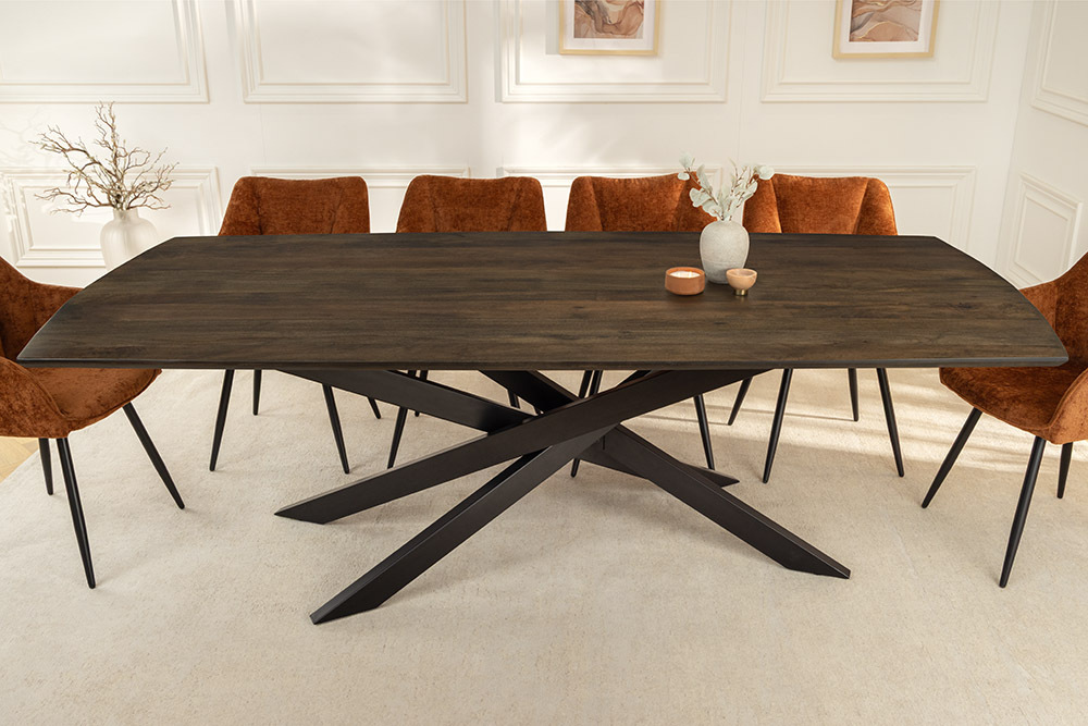 Massiver Esstisch SIGNUM 220cm dunkelbraun Mangoholz Bootsform Sterngestell » Jetzt kaufen