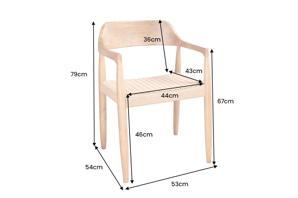 Design Armlehnen-Stuhl KENNEDY natur aus recyceltem Pinienholz mit Korbgeflecht