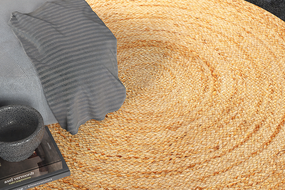 Runder Teppich PURE NATURE 150cm Jute handgewebt Flachgewebe