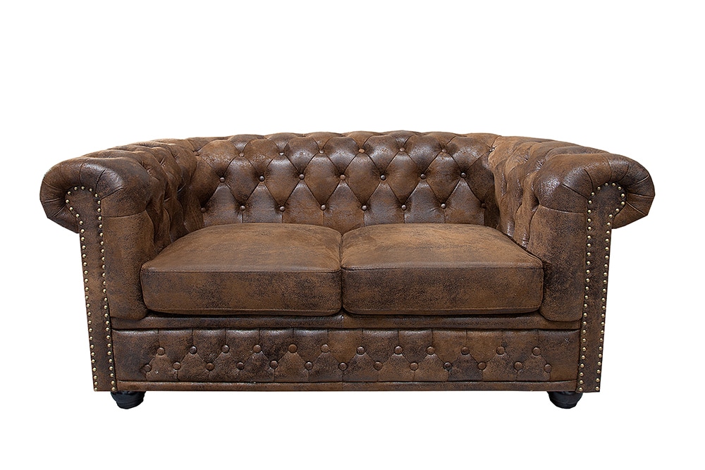 Chesterfield 2-Sitzer Sofa 150cm antik braun Microfaser Federkern Knopfheftung