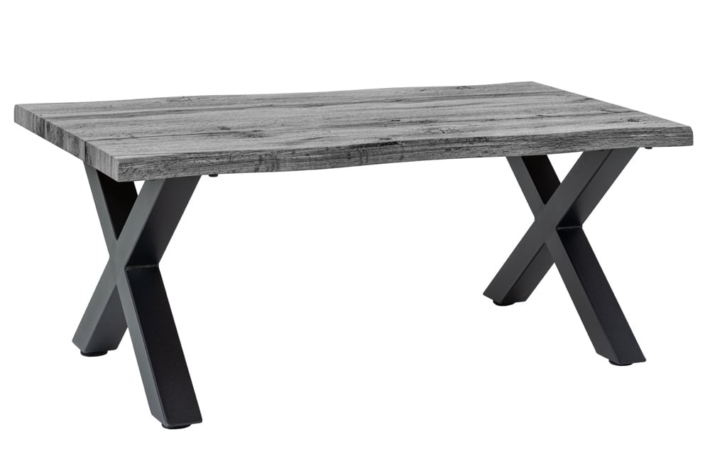 Industrial Couchtisch WILD 90cm grau Wildeichen-Design schwarz Metall Baumkante