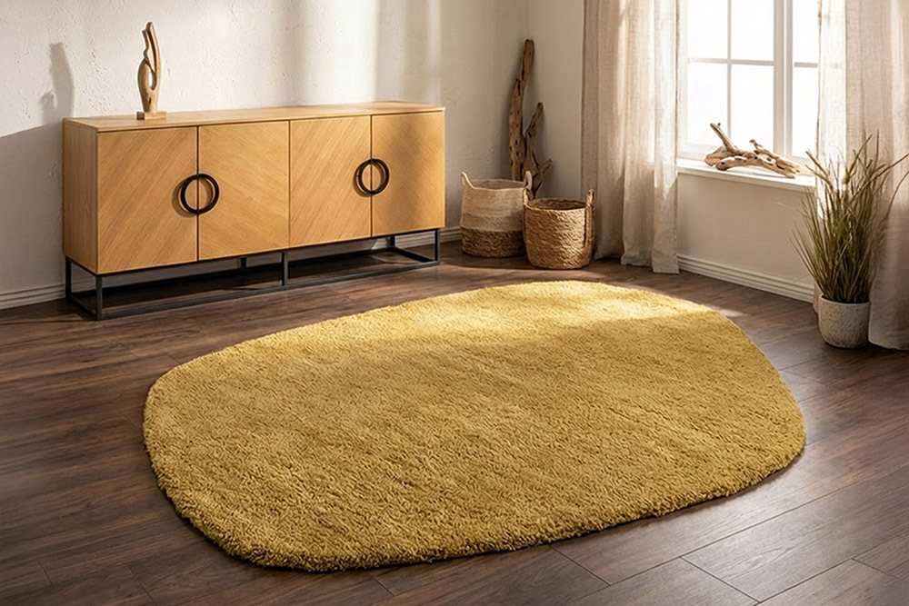 Design Teppich ORGANIC 180x120cm senfgelb Hochflor Indoor-Teppich organische Form