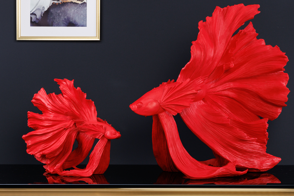 Design Deko Figur Kampffisch CROWNTAIL 35cm rot Betta Fisch Skulptur
