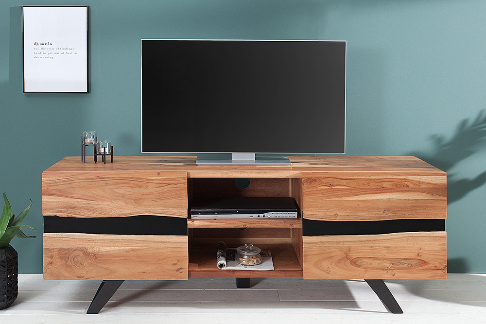 Massives TV-Board AMAZONAS 160cm Akazie Metall Lowboard Baumkante