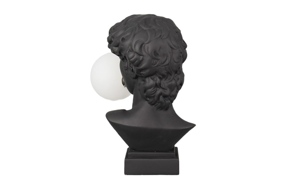 Handgefertigte Tischlampe DAVID 30cm schwarz Büste mit weißer Lampenkugel