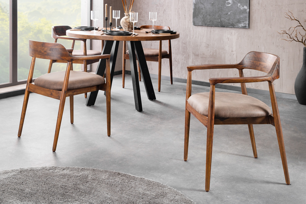 Design Stuhl KENNEDY braun massives Sheeshamholz mit Polstersitz Microfaser