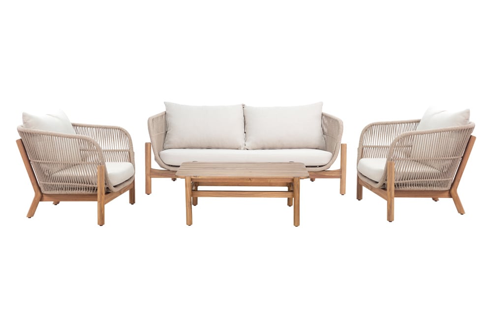 Wetterfestes Gartenlounge Set ROPE natur beige Akazienholz Aluminium inkl. Tisch Sitzpolster
