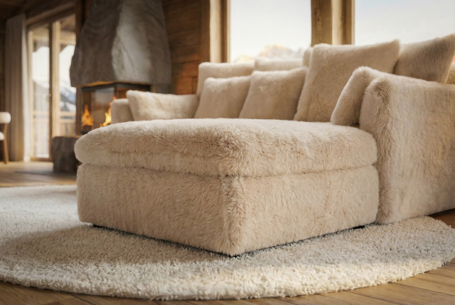 Großes 3-Sitzer Sofa YETI 200cm beige sand langfloriger Plüsch Shaggy-Stoff
