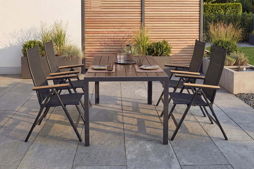 Moderner Gartentisch DESIGNO 150cm dunkelbraun schwarz Aluminium wetterfest