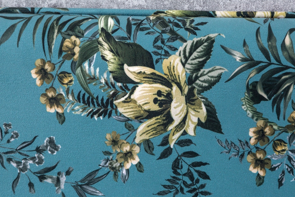 Design Bank PRÊT-À-PORTER türkis Samt florales Muster und goldene Fußkappen