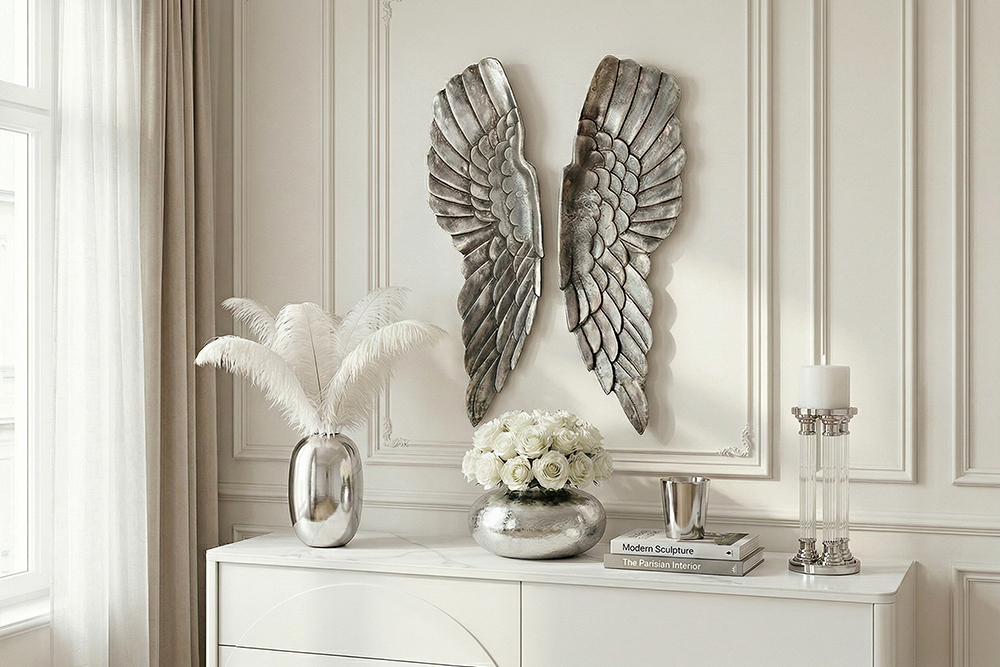 Riesige Wanddekoration FALLEN ANGEL 65cm Engelsflügel im asymmetrischen Design
