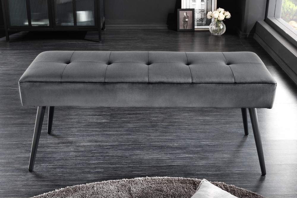 Design Sitzbank BOUTIQUE 100cm dunkelgrau Samt schwarze Metallbeine
