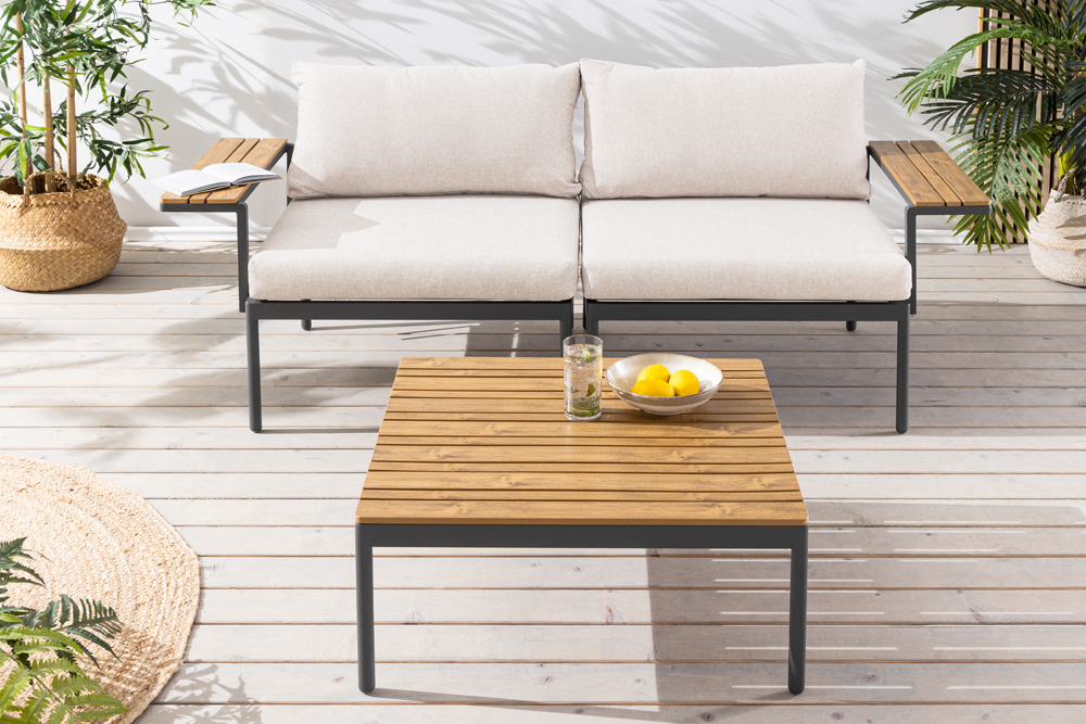 Outdoor Lounge Sitzgruppe MOBILE MODULAR 240cm anthrazit greige inkl. Kissen