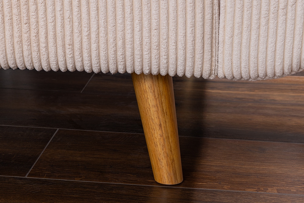 Schlafsofa BOUTIQUE 215cm beige Cord 3-Sitzer mit Holz-Füßen natur
