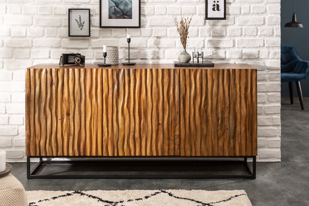 Massives Sideboard AMAZONAS 160cm Mangoholz natürliches Front Design
