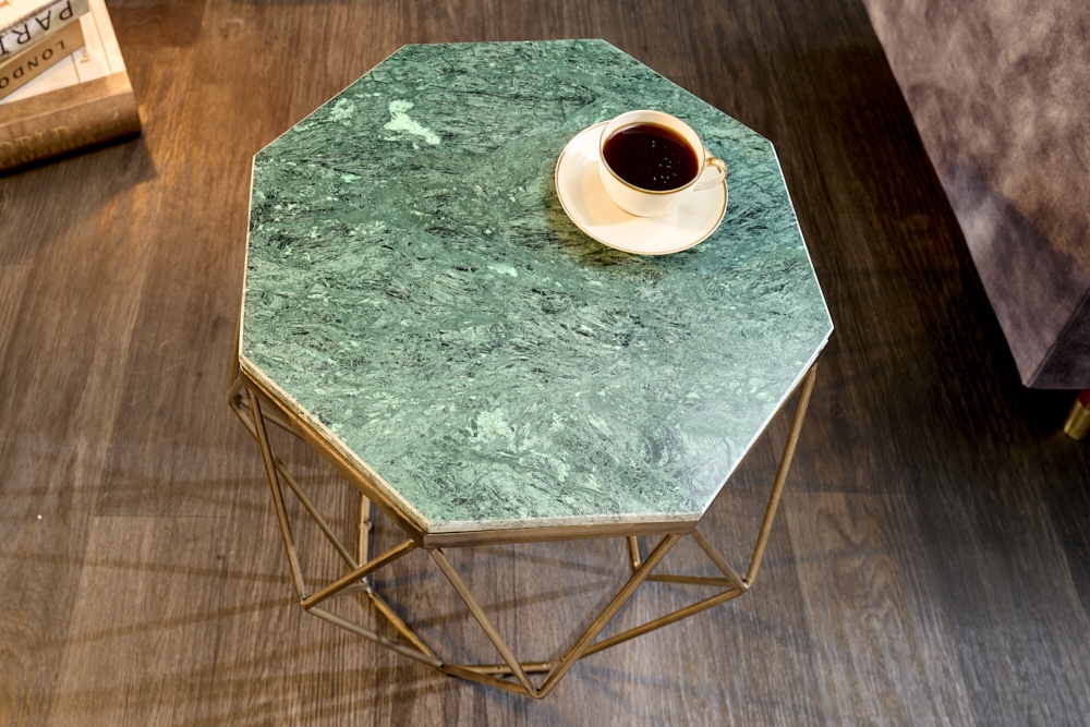 Abstrakter Beistelltisch DIAMOND 50cm grün Marmor messing Metall