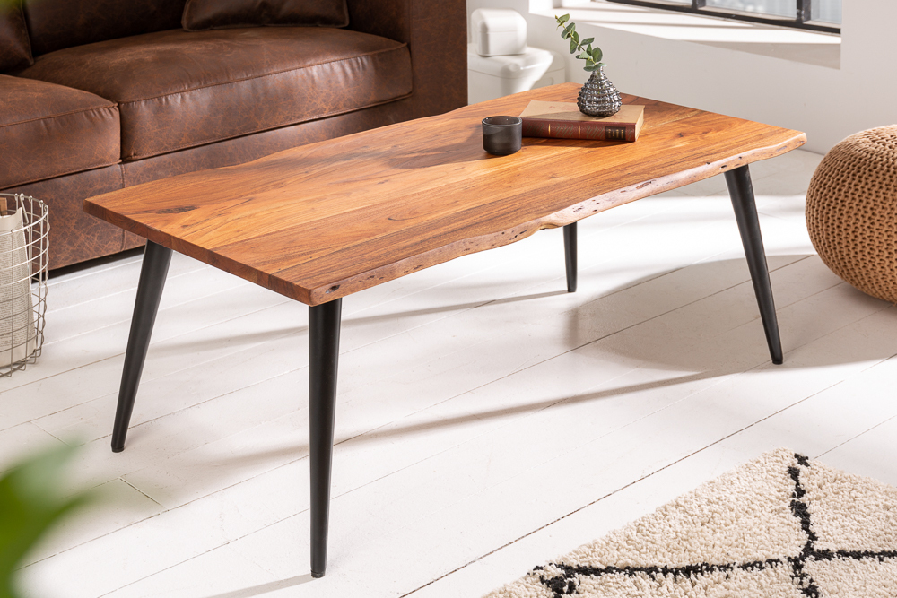 Massiver Couchtisch ORGANIC LIVING 110cm natur Akazienholz mit Baumkante