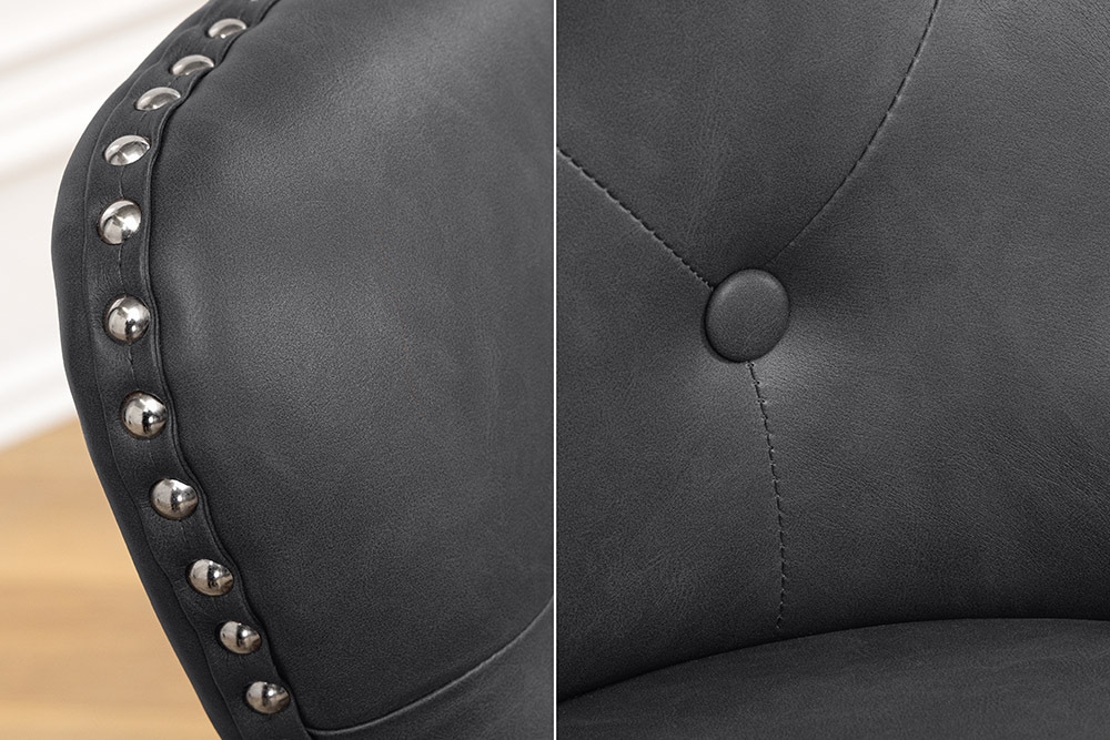 Chesterfield Stuhl CASTLE schwarz Kunstleder Massivholz mit Komfortgriff