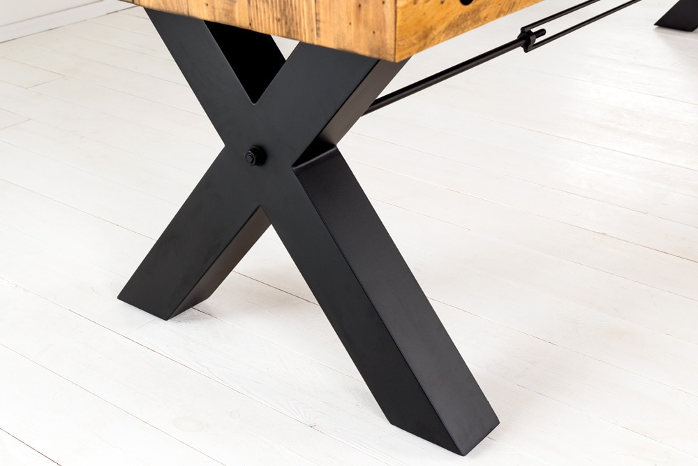 Massivholz Esstisch THOR 300cm vintage braun Pinie recycelt Industrial Design Eisen X-Gestell