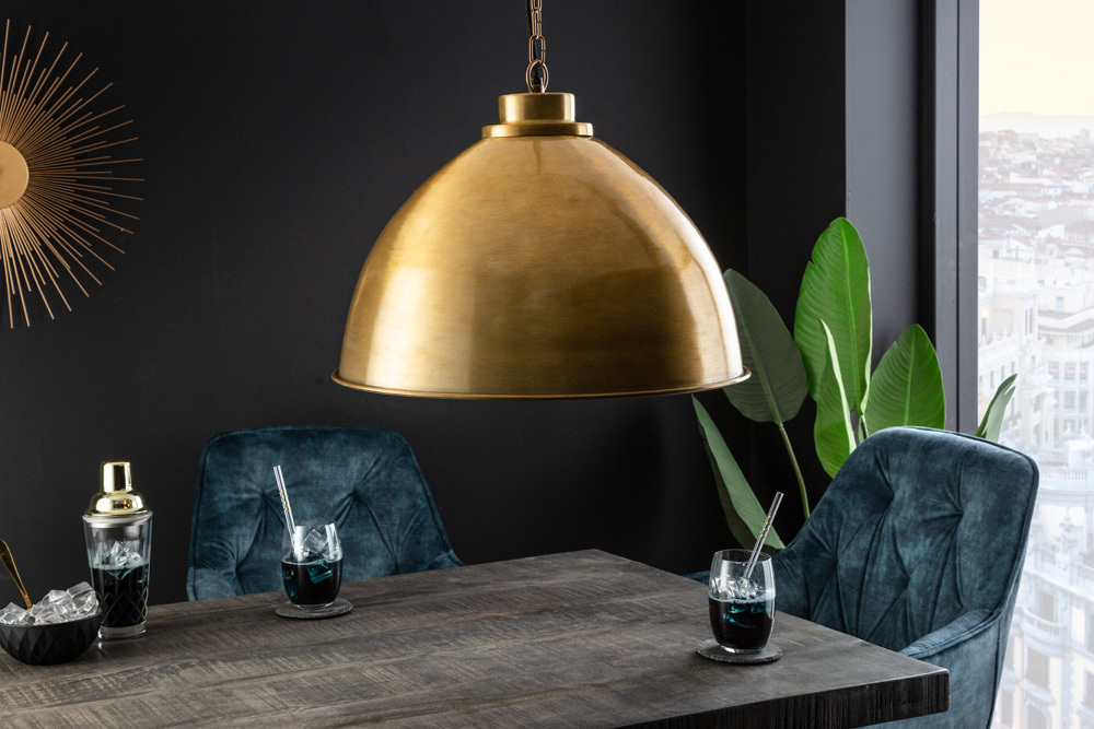 Design Hängelampe INDUSTRIAL 45cm gold Metall rund Pendelleuchte höhenverstellbar