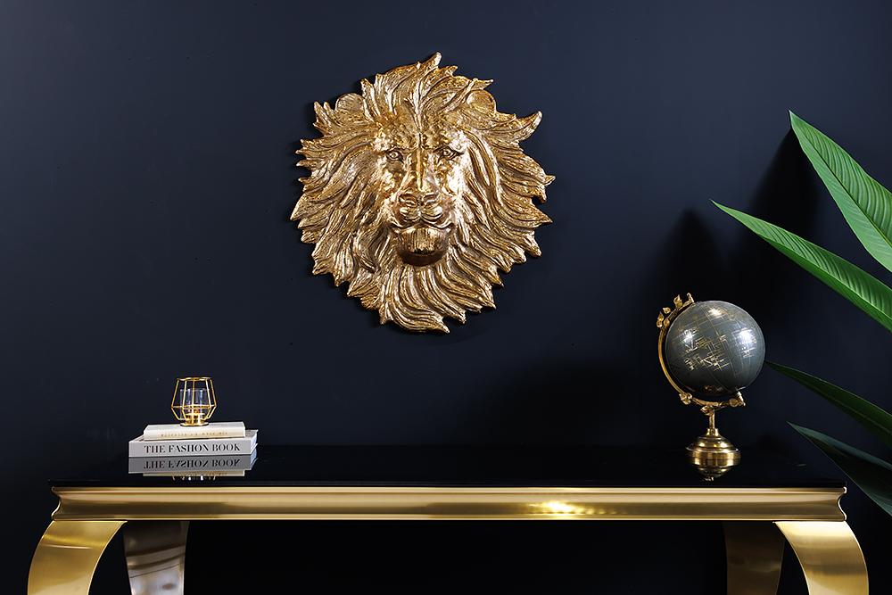 Goldene Wanddeko WILDLIFE LION 35cm gold Metall Löwenkopf-Skulptur handmade