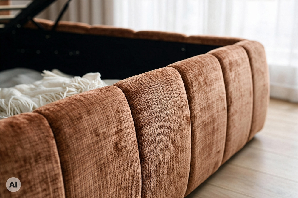 Design Boxbett ADLON 180x200cm rostbraun Chenille Cremona mit Stauraum und Lattenrost