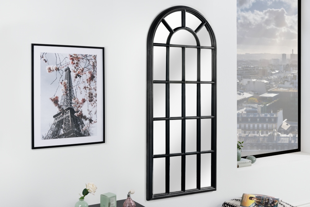 Design Wandspiegel CASTILLO 140cm schwarz Landhausstil Fenster