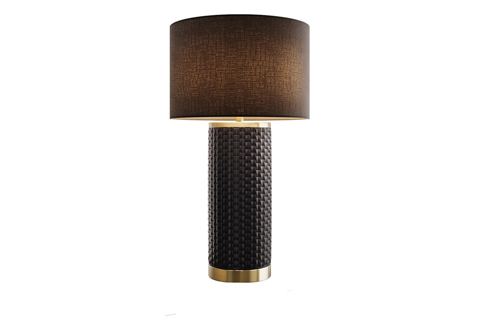 Moderne Tischlampe ELEGANCIA 70cm schwarz gold Keramik rund Stoffschirm
