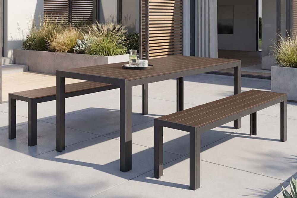 Moderner Gartentisch DESIGNO 205cm dunkelbraun schwarz Aluminium wetterfest