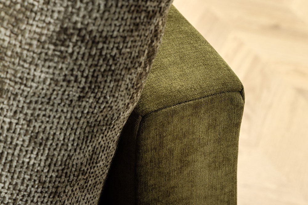 Ecksofa KENT 220cm grün Bicolor Chenille Federkern inkl. Hocker und Kissen