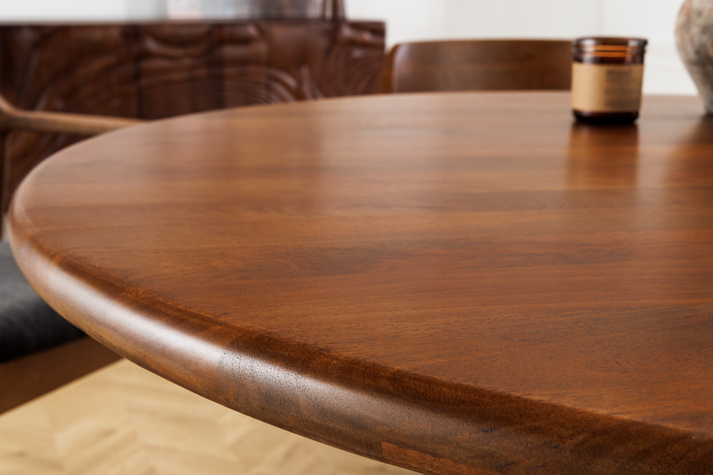 Massiver Esstisch MAESTRO 130cm braun Mangoholz rund mit Säulenfuß