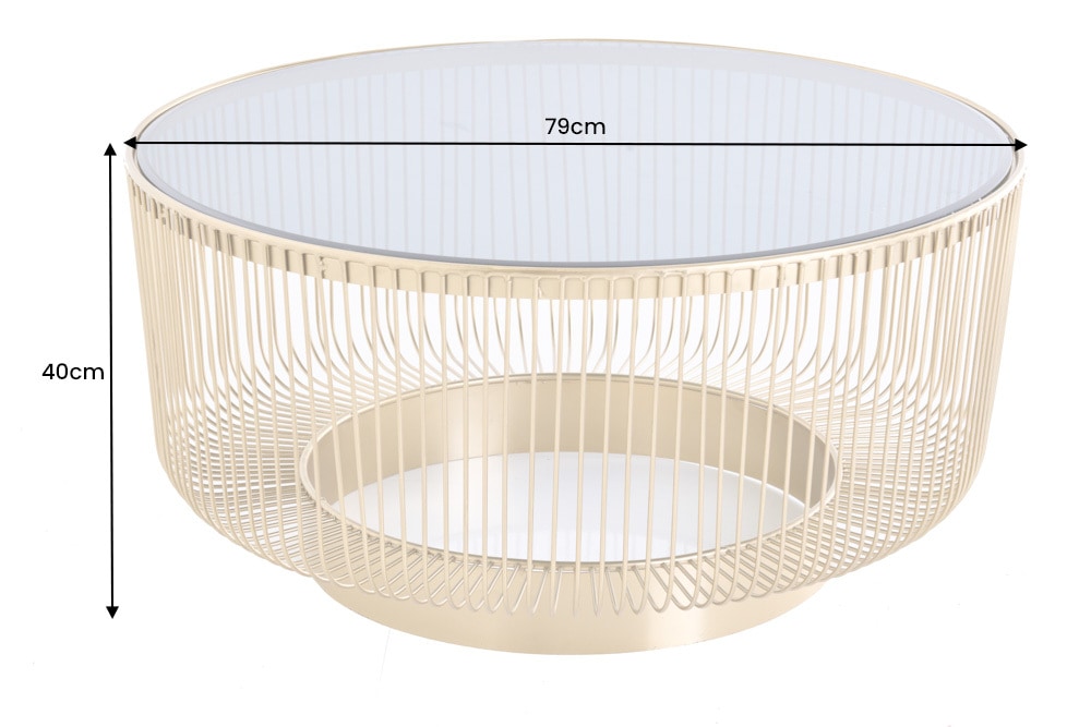 Runder Couchtisch VARIATION 80cm gold Metallgestell Schwarzglas Handarbeit
