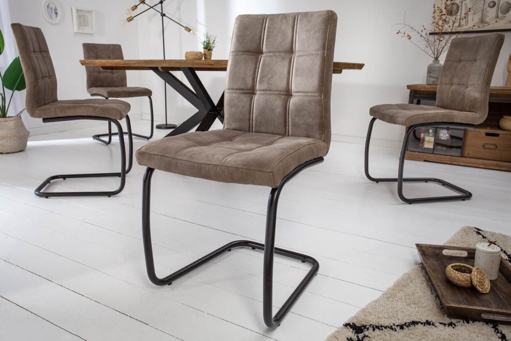 Industrial Freischwinger Stuhl MODENA vintage taupe mit Ziersteppung