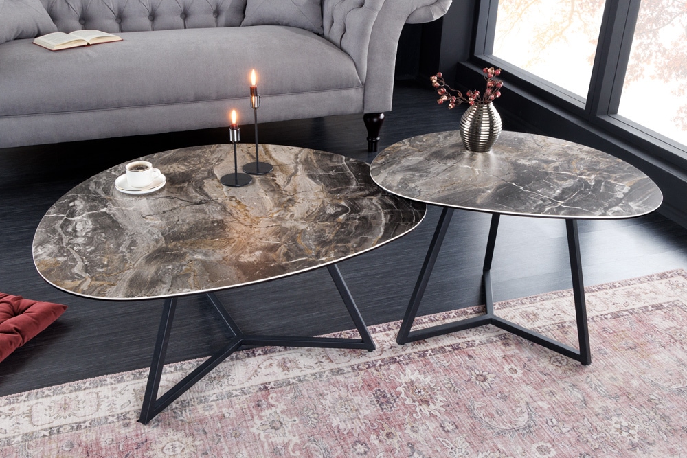 Moderner Couchtisch MARVELOUS 90cm taupe Marmor Keramik made in Italy